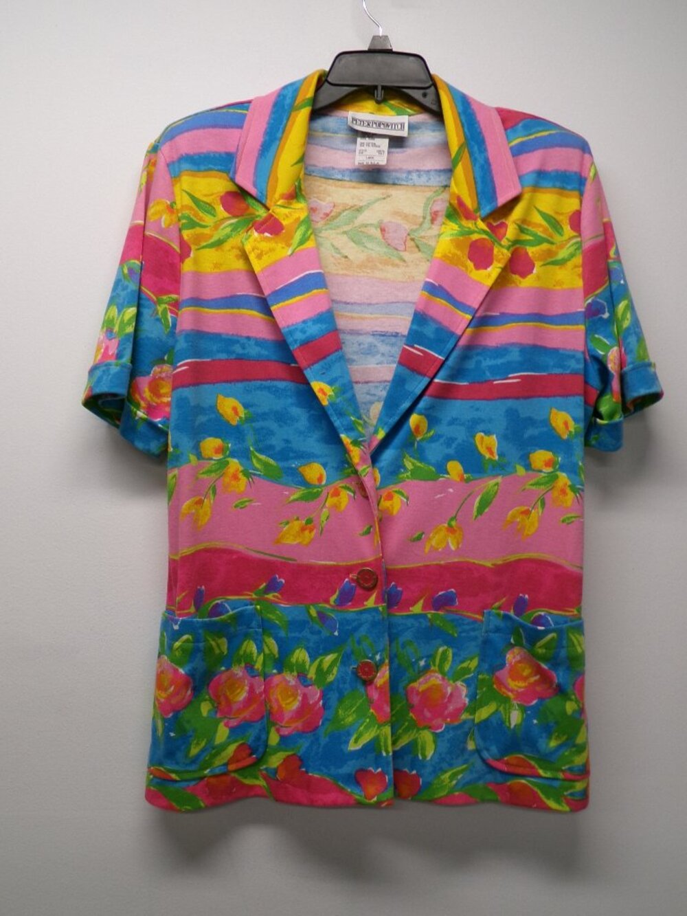 Vtg 80s Peter Popovitch Pop Art Underwater Floral Colorful S/S Jacket sz L USA